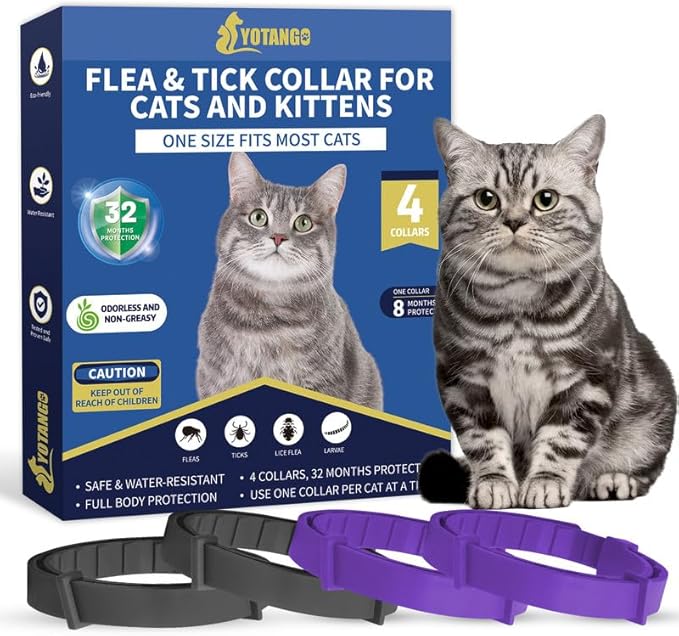 4 Pack Flea Collar for Cats 32 Months Prevention, Waterproof Natural Treatment Collar Adjustable for All Breeds and Size(Black & Purple)-PurrikoPets