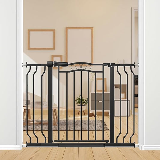 29.5-43.7" Wide Baby Gate for Stairs No Drilling, 30" Tall Metal Pet Baby Safety Gates with Expansion Kit, Press Mounted Pet Gate Indoor for Kids, Walk Through Dog Gates for Doorways, Black-PurrikoPets