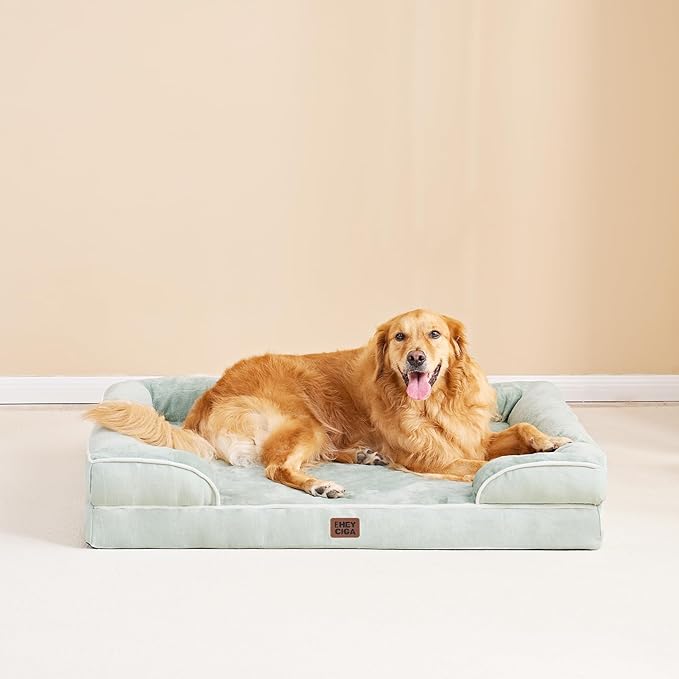 EHEYCIGA Orthopedic Dog Beds for Extra Large Dogs, Waterproof Memory Foam XL Dog Bed with Sides, Non-Slip Bottom and Egg-Crate Foam Big Pet Couch Bed with Washable Removable Cover, Sage Green-PurrikoPets