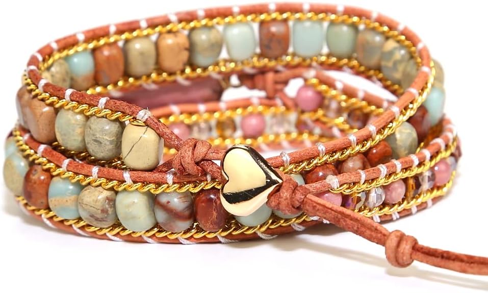 ZOSOJONA Women Wrap Bracelet Boho Natural Jasper Crystal Stone Beads Strand Bracelets