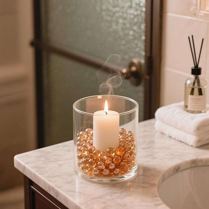 2.16LB Glass Beads Vase Filler Aquarium Gravel Decor Flat Glass Marbles Gems Pebbles Fish Tank Rocks Home Decorative Art Craft - Champagne-PurrikoPets