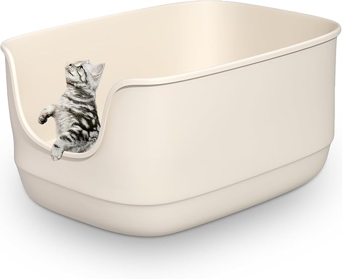Gefryco Large Cat Litter Box with High Sided 24.6"x18.3"x12.2" - Jumbo Extra Large Open Anti - Splashing High Wall for Multiple Cats (White)-PurrikoPets
