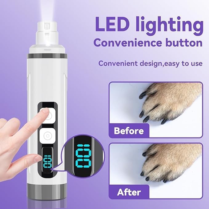 Dog Nail Grinder Quiet-2025 Release Ultra-Quiet Dog & Cat Nail Grinder with LED Light & Battery Display - Painless Nail Trimmer for Small to Large Pets, Thick Nails, and Sensitive Paws-PurrikoPets