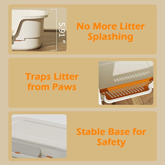 Extea Large Cat Litter Box with High Sides,Cat Boxes for Indoor Cats,Cat Litter Pan for Kitty,Litter Box with Low Entry,Easy to Clean,Anti-Splashing,23.6" x15.7" x6.2" (White)-PurrikoPets