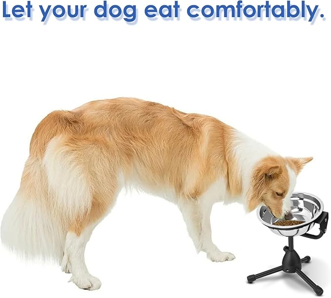 Elevated Dog Bowl with Adjustable Metal Stand, Medium Size for Dogs 30-70 lbs, 0.5 Gal 2 Liter, Stainless Steel Food & Water Bowl Set-PurrikoPets