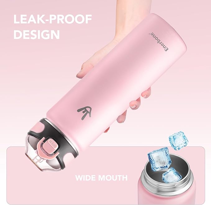 Enerbone 24 oz Insulated Water Bottle, Stainless Steel Bottle with Carrying Strap, Double-Wall Vacuum Insulation Design, Leakproof Sports Bottle with Straw, Keep Drinks Cold or Hot for Hours-PurrikoPets