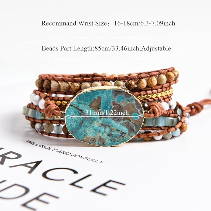 YGLINE Boho Handmade Wrap Leather Tube Crystal Stone Bracelet for Women