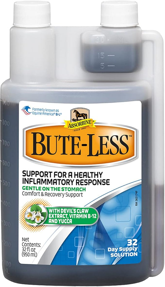 Absorbine Bute-Less Long-Term Horse Comfort & Recovery Supplement Solution, Gentle on Stomach, Devil's Claw, Vitamin B-12, Yucca, 32oz / 32 Day Supply-PurrikoPets