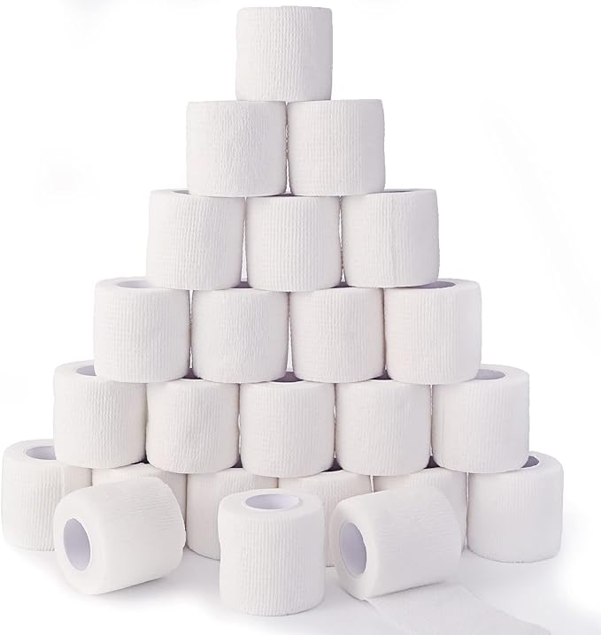 24 Pack White Self Adhesive Bandage, 2” x 5 Yards Medical Wrap, Cohesive Bandage Wrap, White Tape Baseball, Self Stick Bandage Tpae, First Aid Gauze for Ankle, Leg, Arm-PurrikoPets