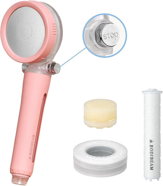 Filtered Handheld Shower Head with Vitamin C & Sediment Filter, High Pressure Water Flow, Water Saving, Reduces Chlorine for Dry Skin & Hair, On/Off Switch, Made in Korea, Spa-Like Shower- Peony Pink-PurrikoPets
