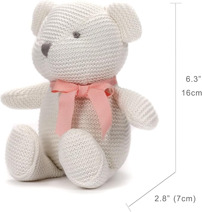 100% Organic Cotton Baby Stuffed Animals White Teddy Bear for Newborn 6.5"-PurrikoPets