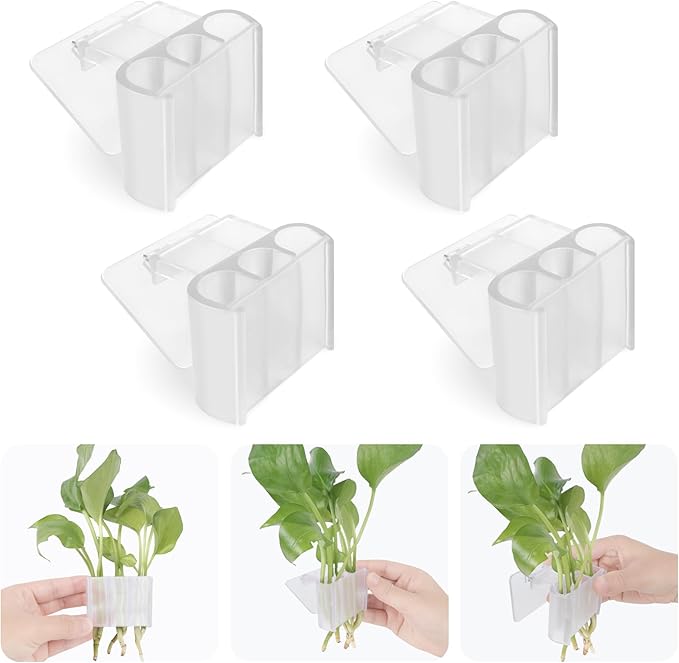 3 Holes Upgraded Aquatic Plant Cup Aquarium Plant Holder for Tank,Hanging Aquarium Plant Holder,Aquarium Aquatic Plant Cultivation,Aquarium Plant Decoration. (White 4PCS)-PurrikoPets