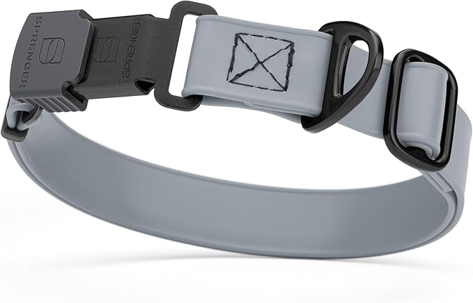 Dogline Biothane Waterproof Dog Collar with Herm Sprenger Black Stainless Steel Quick Release Buckle – Heavy Duty Tactical Durable Collar for Dogs – Comfortable and Safe Pet Collar W3/4" L12-19 Gray-PurrikoPets