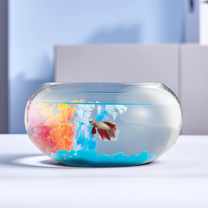 2 Gallon Glass Fish Bowl with Decor, Include Fluorescent Stones & Colorful Plastic Trees, High White Glass for Clear View, Small Fish Bowl/Vase/Aquarium for Betta Fish/Goldfish, Nice Home Décor-PurrikoPets