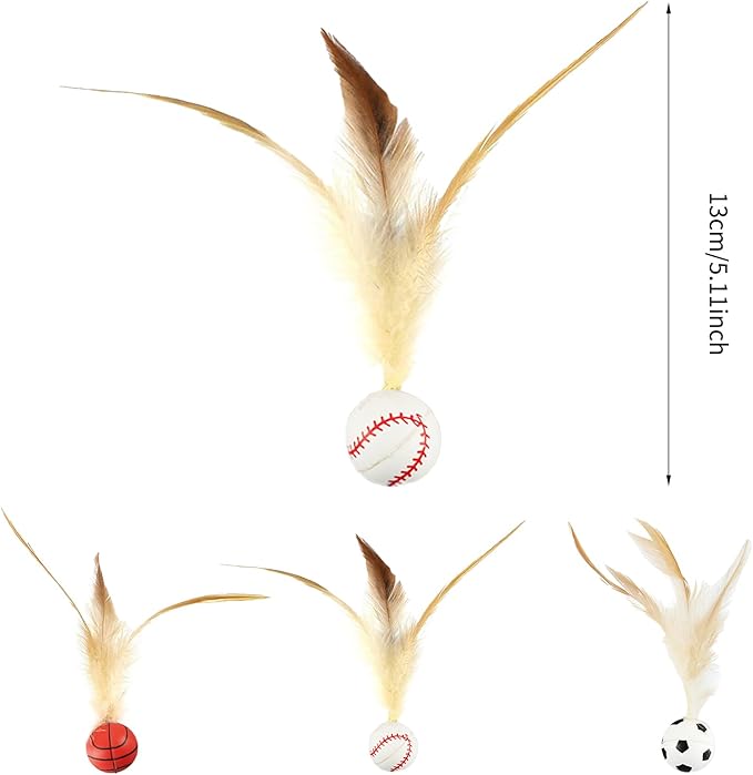 6 Pcs Feather Ball Cat Toy,Interactive Feather Bouncy Ball Toy Set for Cats,Mini and Elastic,Suitable for Pets to Play Indoors and Outdoors-PurrikoPets