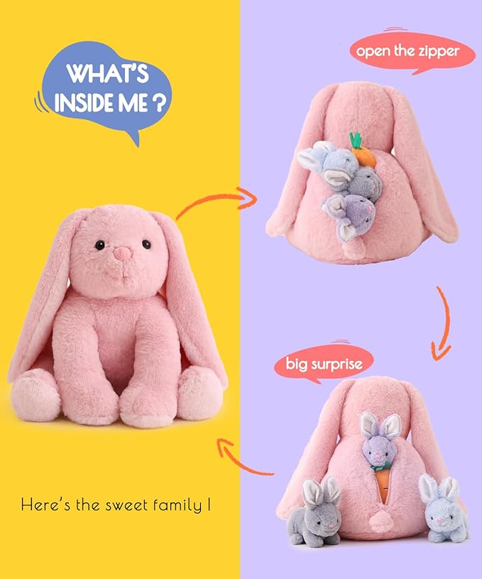 5 Pieces Rabbit Stuffed Animals for Girls,1 Mommy Rabbit with 4 Babies,Plush Bunny Stuffed Toy Gifts for Kids Children 3 4 5 6 7 8 9 Years,Soft Stuffed Bunny for Christmas,Birthday,Party Decorations-PurrikoPets