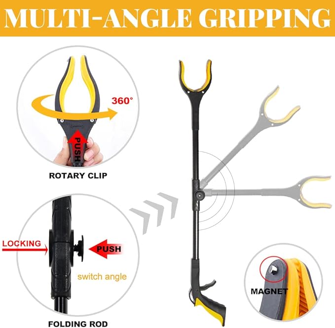 Fish Tank Accessories - 31" Aquarium Tweezers Grabber for Aquarium Landscaping Decoration Grab and Place Garbage Cleanup Foldable Gripper Multi-Function Mobility Aid Reaching Assist Tool(Yellow)-PurrikoPets