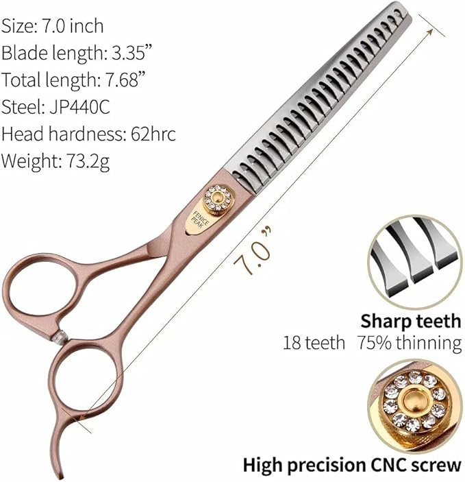 Fenice Peak Thinning Shears for Dogs and Cats Pet Grooming Scissors Chunkers Shears 440C Stainless Steel Professional Dog Trimming Scissors 7''-PurrikoPets