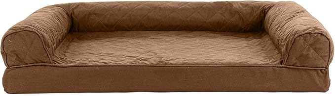 Furhaven Cooling Gel Dog Bed for Large/Medium Dogs w/ Removable Bolsters & Washable Cover, For Dogs Up to 55 lbs - Quilted Sofa - Toasted Brown, Large-PurrikoPets