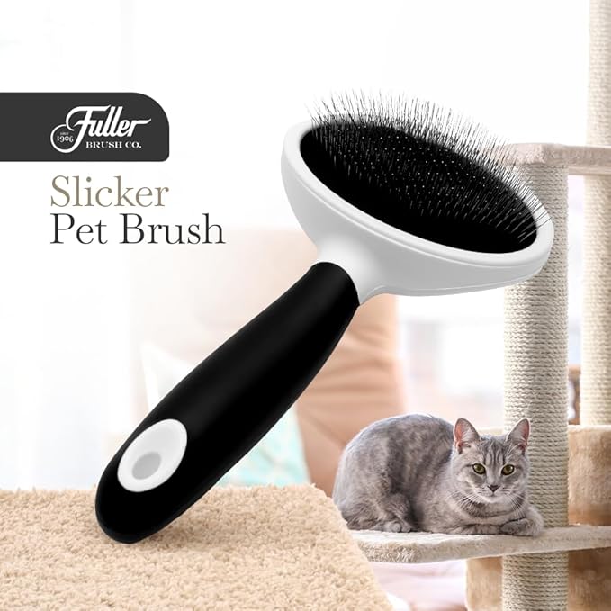 Fuller Brush Slicker Pet Brush - Angled Fine Steel Wires - Ergonomically Designed Rubberized Handle For Comfort & Control - Remove Shedding & Matted Hair - Tool For Grooming Dogs & Cat-PurrikoPets