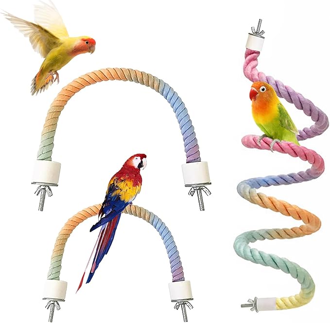 3pcs Gradient Colorful Bird Rope Perch Stand,Bird Cage Climbing Rope Toys Accessories,Bendable Climbing,Parakeet Lovebirds Cockatiels Budgies Play (9.8'',15.7'',39.3'')-PurrikoPets