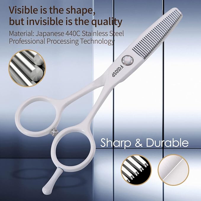 5 in Thinning Shears for Dogs Grooming Face for Small Dogs Eyes Face Paw Professional Small Cat Grooming Scissors(5" Blender,White)-PurrikoPets