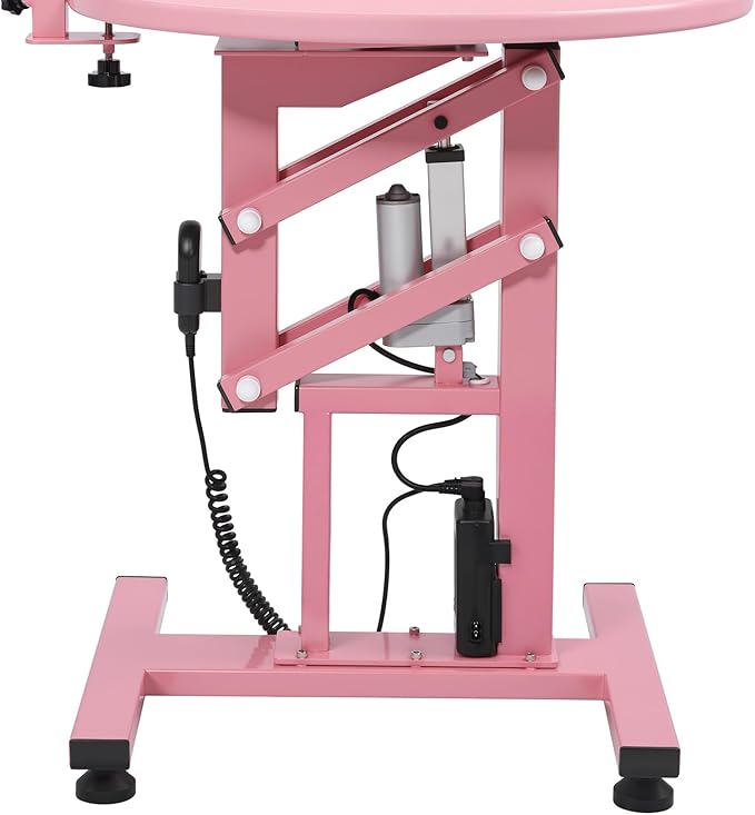 Electric Hydraulic Lift Pet Dog Grooming Table, 24Inch Grooming Desktop for Small Dogs, with Overhead Arm, Wireless Remote, Tool Organizer, Pink-PurrikoPets