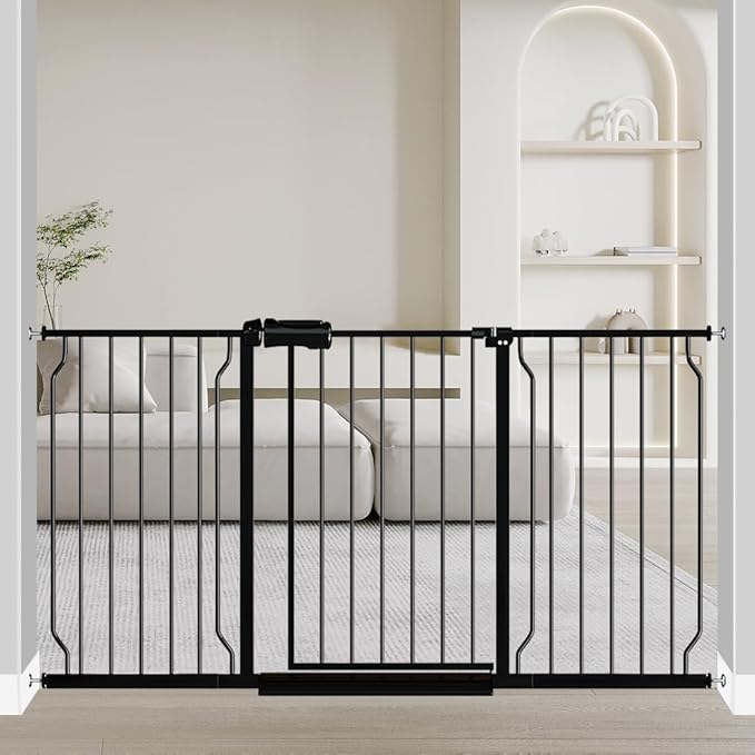 Fairy Baby Extra Wide Baby Gate Black 57.5-62 Inch Wide, Walk Through Pressure Mounted No Drill, Long and Large Tension Dog Gates for Pet and Kids-PurrikoPets