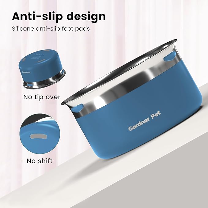 Gardner Pet Dog Bowls 1 Gallon (3.85L) Stainless Steel No Spill Dog Water Bowl, Slow Water Feeder Metal Bowls, Spill Proof Water Dispenser for Large Dogs, Promotes Healthy Hydration-PurrikoPets