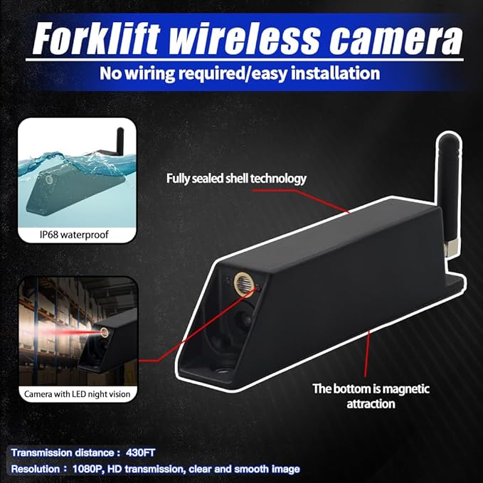 7-inch Forklift Reversing Monitor, HD Night Vision 1080P Magnetic Wireless Reversing Camera, Waterproof IP68, IR Laser Positioning Camera for Forklifts, Vans, Trucks and Trailers-PurrikoPets