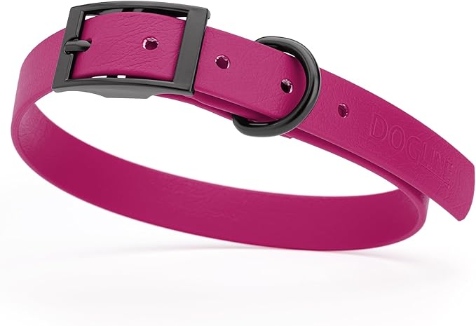Dogline Biothane Waterproof Dog Collar Strong Coated Nylon Webbing with Black Hardware Odor- Proof for Easy Care Easy to Clean High Performance Fits Small Medium or Large Dogs, Magenta Pink-PurrikoPets