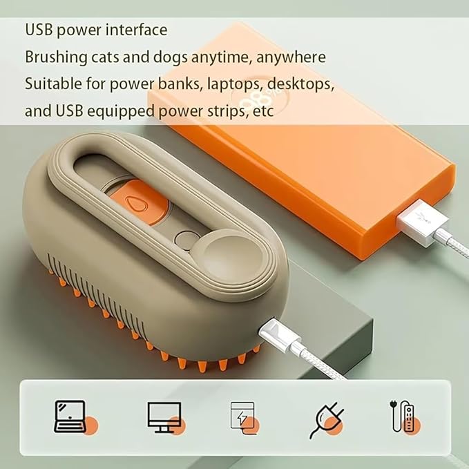 4 in 1 Cat Steam Brush Rechargeable pet spray comb Steam Brush for Cats and Dogs, Massage, Cleaning, Shedding & Combing Multifunctional Hair Removal Anti Static Grooming Tool for home (Beige)-PurrikoPets