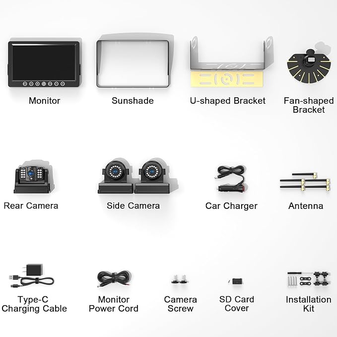 Fookoo 1080P 9" Magnetic Wireless Backup Camera, HD 9" IPS Monitor, Rechargeable 2 Side View 1 Rear View Cameras,1 Min Easy Install, Long Battery Life No Drilling IR Light for Trailer RV Truck DCX903-PurrikoPets