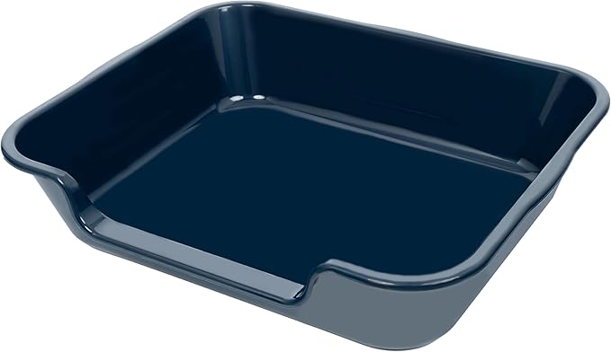 1 Pack of Extra Large Cat Litter Box (ABS Material), Low Entry Senior Litter Pen for Geriatric Kitty Big Cats, Jumbo Pet Safe Litter Boxes Tray for Indoor Pets Potty (Dark Blue, 24"L x 20"W)-PurrikoPets