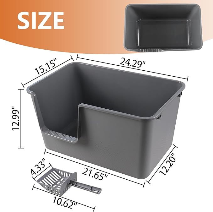 4 Packs Large Cat Litter Box with High Sides, Grey Open Top Cat Litter Basin-PurrikoPets