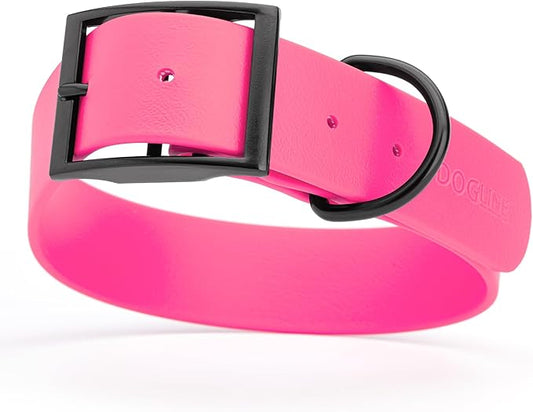 Dogline Biothane Waterproof Dog Collar Strong Coated Nylon Webbing with Black Hardware Odor- Proof for Easy Care Easy to Clean High Performance Fits Small Medium or Large Dogs, Passionfruit Pink-PurrikoPets