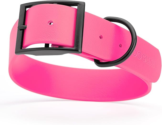 Dogline Biothane Waterproof Dog Collar Strong Coated Nylon Webbing with Black Hardware Odor- Proof for Easy Care Easy to Clean High Performance Fits Small Medium or Large Dogs, Passionfruit Pink-PurrikoPets