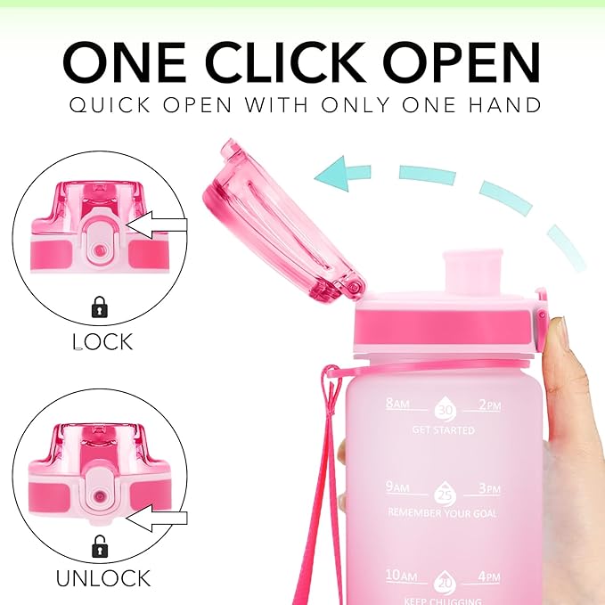 32oz Motivational Water Bottles with Time Marker & Fruit Strainer, Transparent Gradient Color Water Bottle with Times to Drink, Leakproof & BPA Free, Reusable Bottle with Strap (No Straw)-PurrikoPets