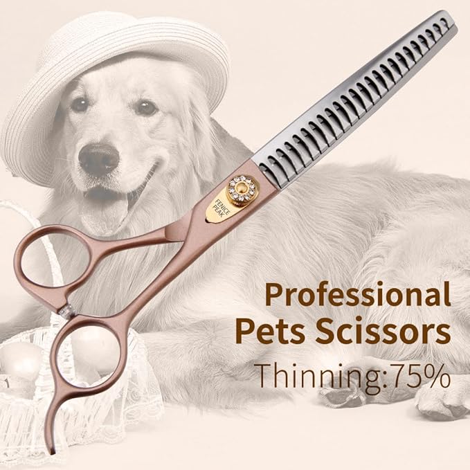 Fenice Peak Thinning Shears for Dogs and Cats Rose Gold Pet Grooming Scissors Chunkers Shears 440C Stainless Steel Professional Dog Trimming Scissors 8''-PurrikoPets