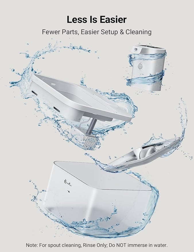 DownyPaws Battery Operated Cat Water Fountain Stainless Steel, 84oz/2.5L Fursink Wireless Pet Water Fountain for Cats Inside, Automatic Dog Water Dispenser with Faucet, Quiet Pump, BPA-Free, White-PurrikoPets