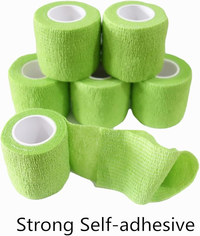 6 Pack 2" x 5 Yards Self Adhesive Bandage Wrap Breathable Cohesive Vet Wrap for Pets, Elastic Self-Adherent Tape for Sports, Wrist, Ankle (Green)-PurrikoPets