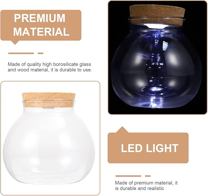 Fish Bowl with LED Light - Small Betta Fish Tank with LED Lighting and Lid Glass Fish Bowl Small Aquarium Glass Terrarium Container Bottle for DIY Landscape, Home Decor-PurrikoPets
