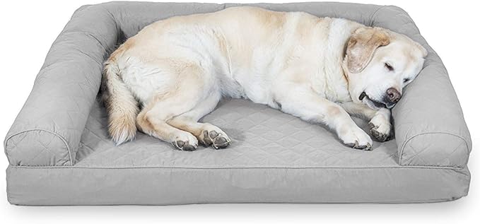 Furhaven Cooling Gel Dog Bed for Large Dogs w/ Removable Bolsters & Washable Cover, For Dogs Up to 95 lbs - Quilted Sofa - Silver Gray, Jumbo/XL-PurrikoPets