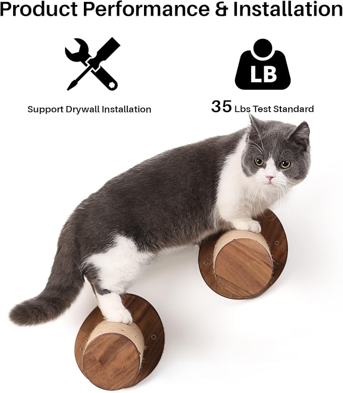 FUKUMARU Cat Wall Furniture, 11.8 Inch Cats Shelves for Drywall, Walnut Wood Kitten Stairs for Wall Mounted with Jute Scratching Kittens Steps, 2 of Pack-PurrikoPets