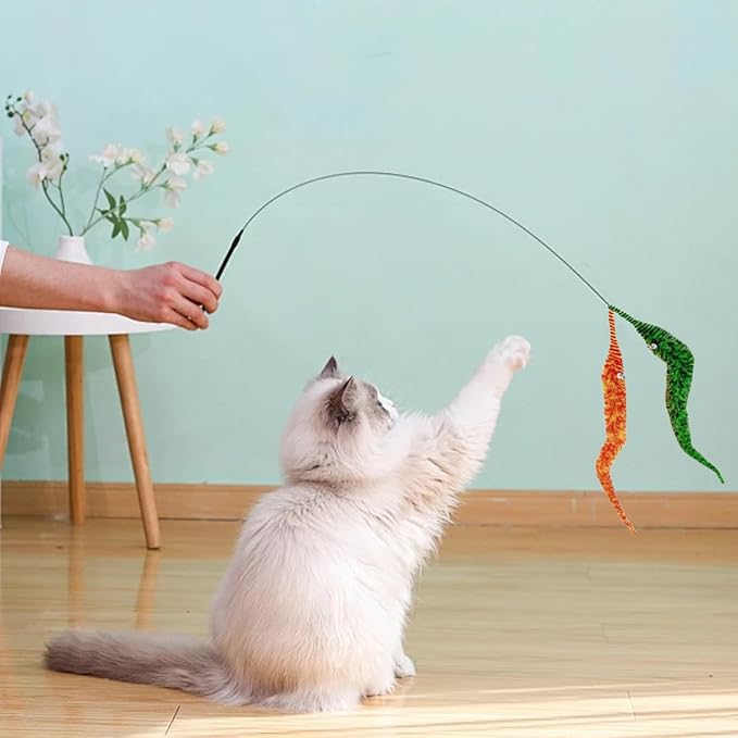 24 PCS Cat Worm Toy Zebra Print Feather Worm Teaser Refills Attachment Cute Cat Wand Replacement Interactive Wand Accessories for Fishing Pole Toy Teaser for Indoor Cats Kitten-PurrikoPets