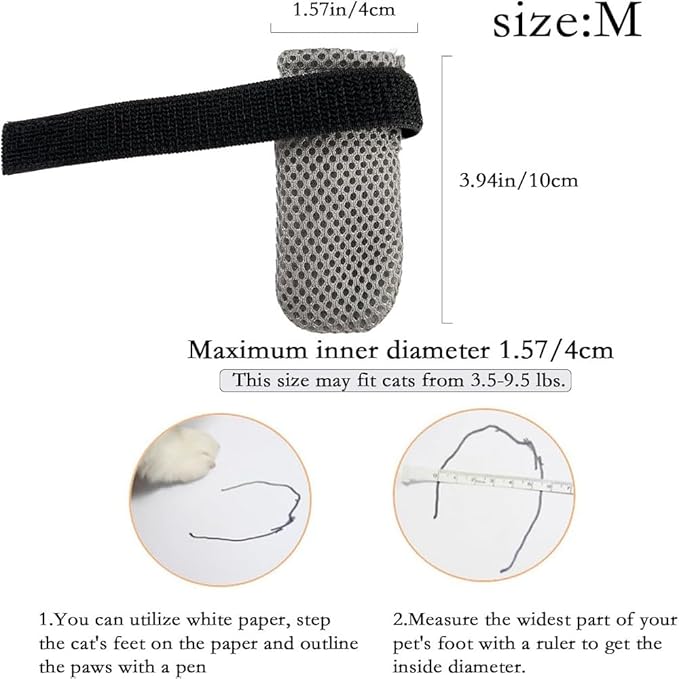 8 Pack Cat Mittens to Prevent Scratching, Adjustable Breathable Mesh Cat Booties & Claw Covers - Anti Scratch Gloves for Bathing, Nail Trimming - 4 Black & 4 Grey, Paw Inner Diameter up to 1.57 Inches-PurrikoPets