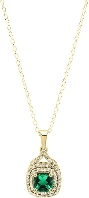 Dazzlingrock Collection 6mm Cushion Lab Created Gemstone & Round Natural Diamond Halo Pendant (Gold Chain Included), 10K Yellow Real Solid Gold