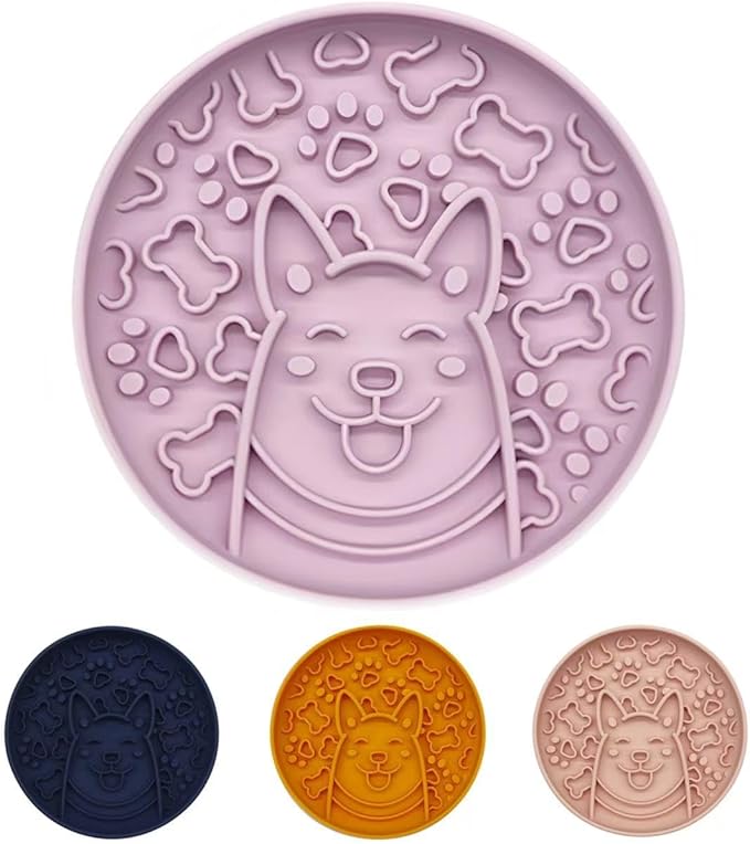 Dog Slow Feeder Bowl, Silicone Dog Bowl, Non-Slip Suction Cups Design,Boring and Anxiety Reducer.(Light Purple)-PurrikoPets