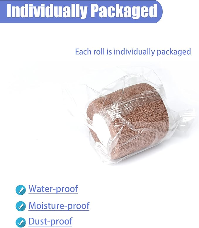 9 Pack 2" x 5 Yards Self Adhesive Bandage Wrap Self Stick Wrap for Ankle, Wrist, Finger, Sports, Breathable Cohesive Vet Tape for Pets (Brown)-PurrikoPets