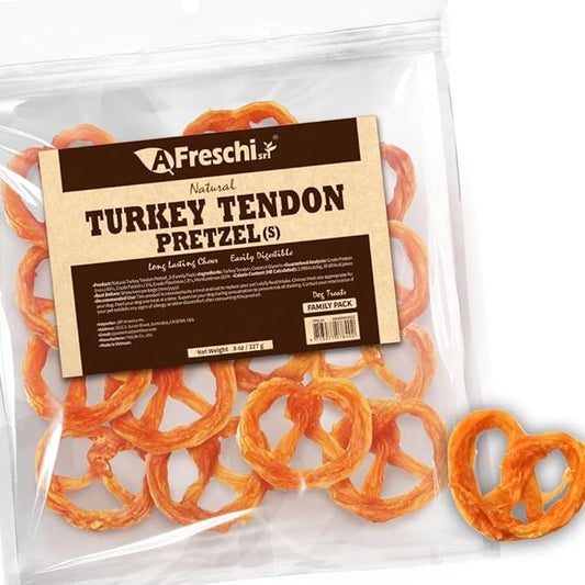Afreschi Natural Turkey Tendon Pretzel (S) 8oz, USA-Sourced Turkey Tendon, All Natural Puppy Chew, Hypoallergenic, Rawhide Alternative, for Small Breeds-PurrikoPets